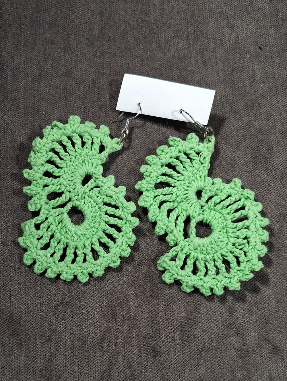 Hand Crafted Green Starched Crochet Dangle Geometric Earrings 54mm x 89mm NWOT